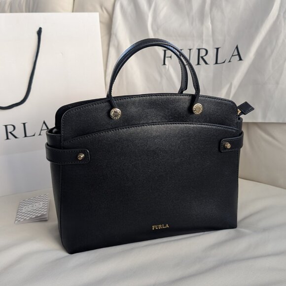Furla Agata Satchel - Black Saffiano Leather